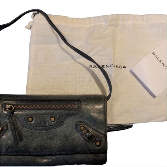 Balenciaga Agneau Classic Hardware Continental Wallet on Strap Anthracite - Picture 1 of 16